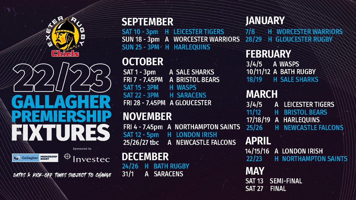 Exeter Chiefs Gallagher Premiership Fixtures