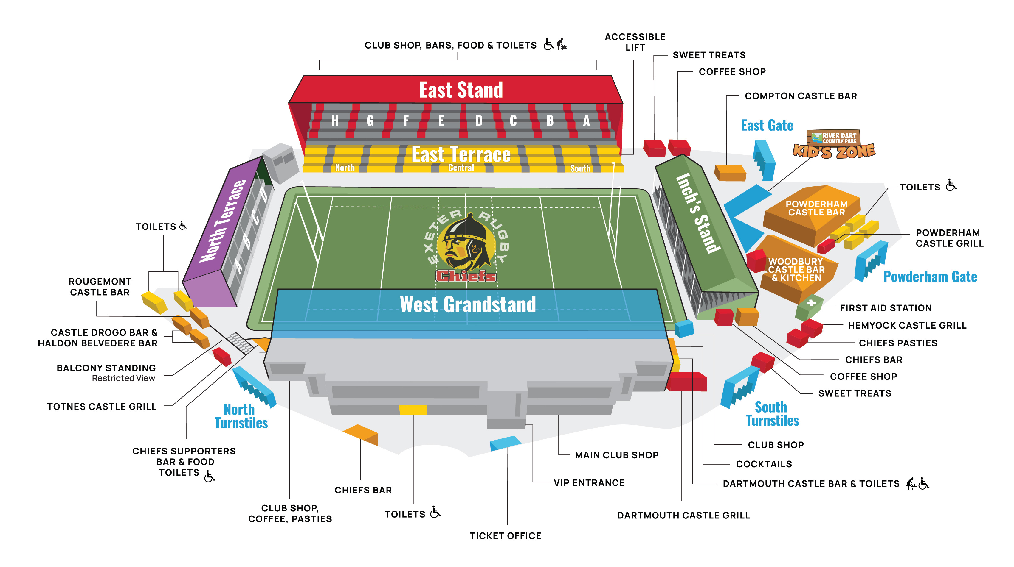 Exeter Chiefs stadium map showing food and drink outlets